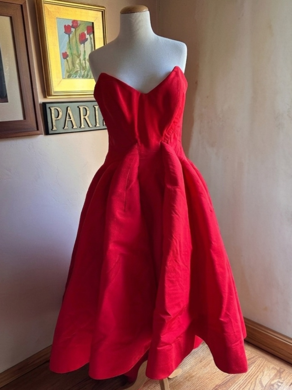 Zac Posen Silk Cat Ear High Low Red Couture Gown (Fall 2014 Collection) Size 4
